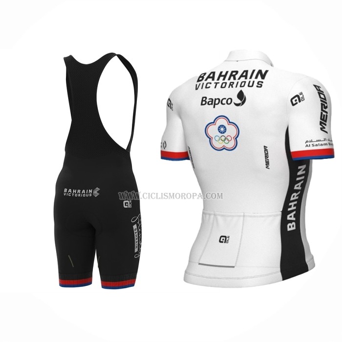 2022 Ropa Ciclismo Bahrain Victorious Blanco Mangas Cortas y Culotte ioui002